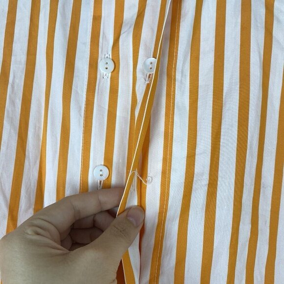 Harshman Women's Striped Ruffle Blouse Size M MISSING BUTTON Orange White - Picture 3 of 10